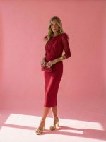 Vestido Midi de Tul y Plumas Escote Redondo - Imagen 5