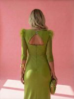 Vestido Midi de Tul y Plumas Escote Redondo - Imagen 7