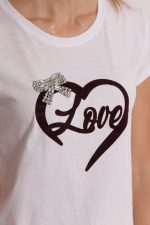 Camiseta "Love" con estampado de terciopelo y lazo de pedrería - Imagen 3